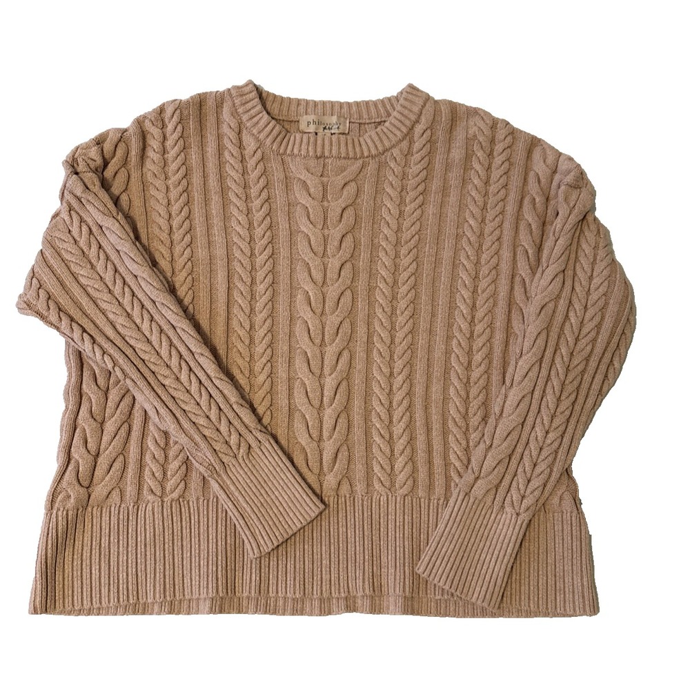 Philosophy Cable Knit Pullover Sweater Pink Women's L Fisherman Preppy‎ Classic